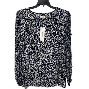 CALVIN KLEIN FLORAL BLOUSE V-NECK WATERFALL LONG SLEEVE COLOR BLUE/WHITE SIZE 2X